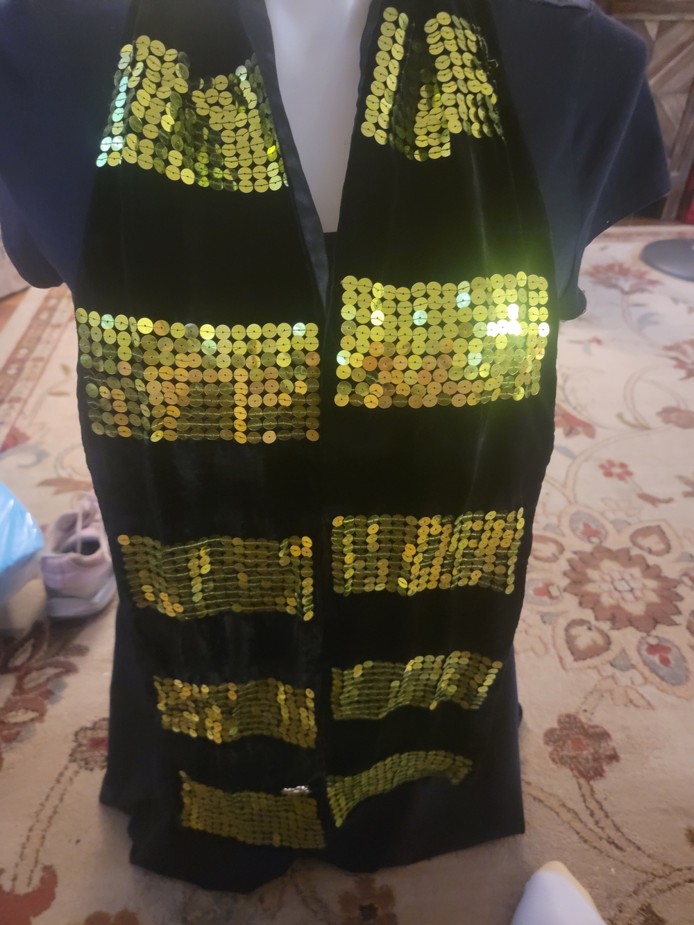 Black Velvet Scarf with Green Sequin Panels Betsey Johnson
